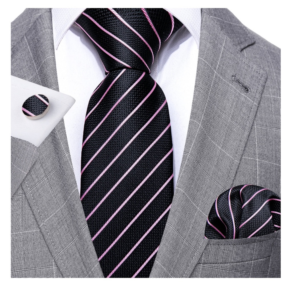 Black and pink stripe tie set